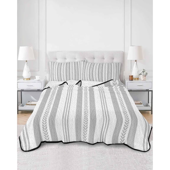 Quilts Twin XL Size, Grey Line Striped Soft Comforter Bedding Set for Bed, Farmhouse Modern Geometric Stripes Lightweight Quilted Bedspread with Pillow Cover(2 Pieces) for All Season, 68x98 Inch