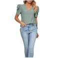 thumbnail image 1 of Birdeem Mode Femmes Grande Taille Uni Manches Courtes Col en V Blouse Décontractée T-Shirt Hauts, 1 of 10