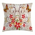 thumbnail image 1 of Floral Decor Throw Pillow Cushion Cover, Butterflies and Flourishing Swirled Blossoms Bouquet Botany Artsy Image, Decorative Square Accent Pillow Case, 24 X 24 Inches, Beige Green Red, by Ambesonne, 1 of 2
