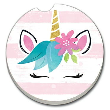 Absorbent Stoneware Car Coaster, Unicorn, Set of 2