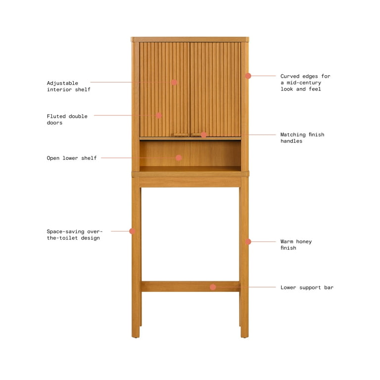 とうみ　綺麗　室内保管 Beautiful Fluted Over-The-Toilet Storage Cabinet, Warm Honey