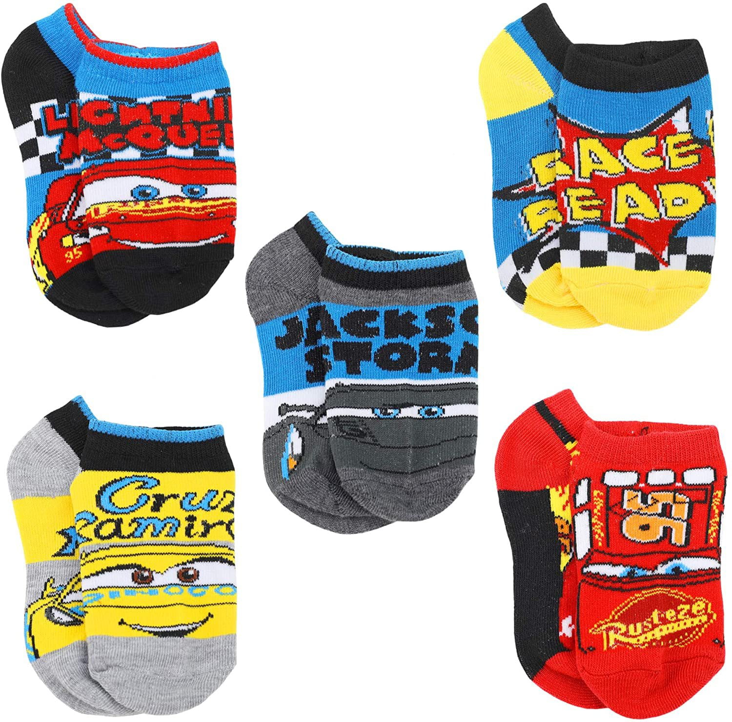 Kids 5-Pairs of Socks Set Cars Lightning Mcqueen Ankle Socks Cars Lightning McQueen and Mater No Show Socks 