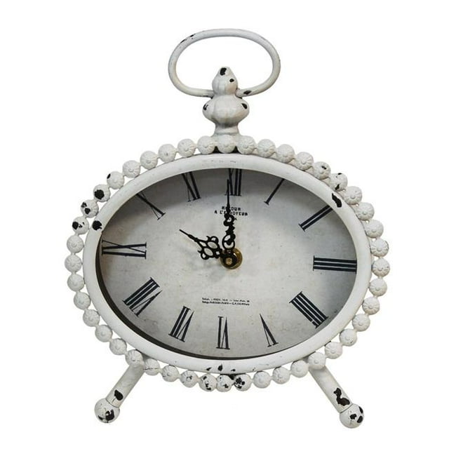 Stratton Home Decor S15036 Allie Table Clock - Distressed White & Black