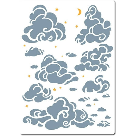 1 pc 21 * 30cm Cloud Star Moon Stencil Designs Large Cloud Wall Templates Reusable Hollow Out Drawing Sign Square Stencil for Painting on Wood Wall Scrapbooking Card Floor DIY Home Crafts