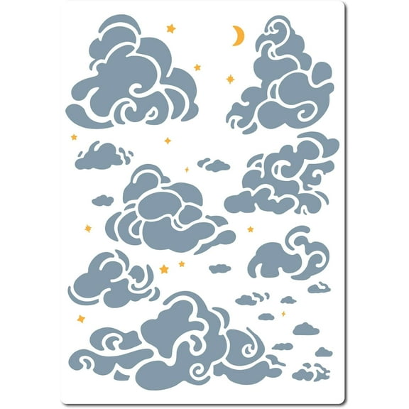 1 pc 21 * 30cm Cloud Star Moon Stencil Designs Large Cloud Wall Templates Reusable Hollow Out Drawing Sign Square Stencil for Painting on Wood Wall Scrapbooking Card Floor DIY Home Crafts