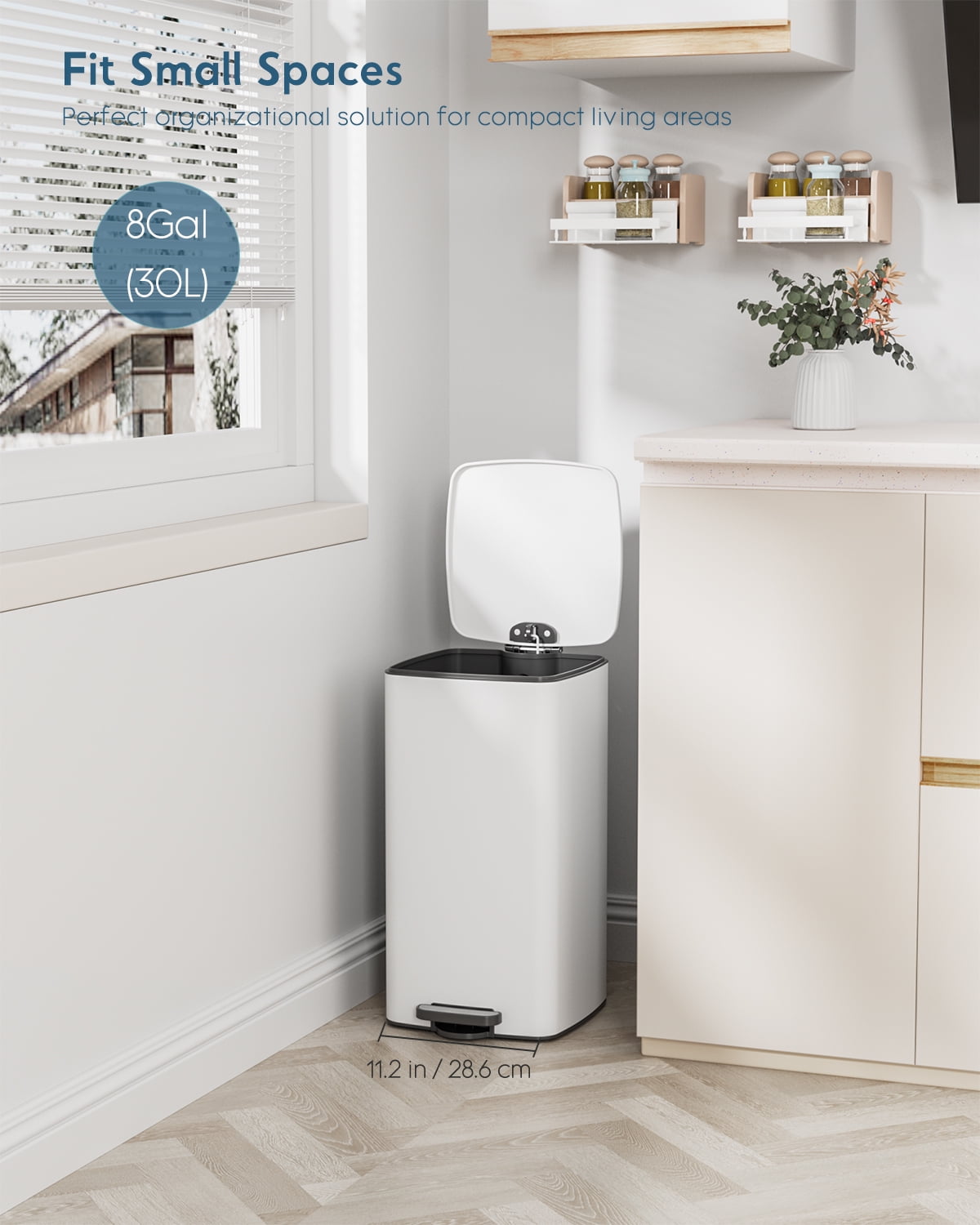 Arlopu 8 Gallon Step Trash Can, Stainless Steel Kitchen Garbage Can
