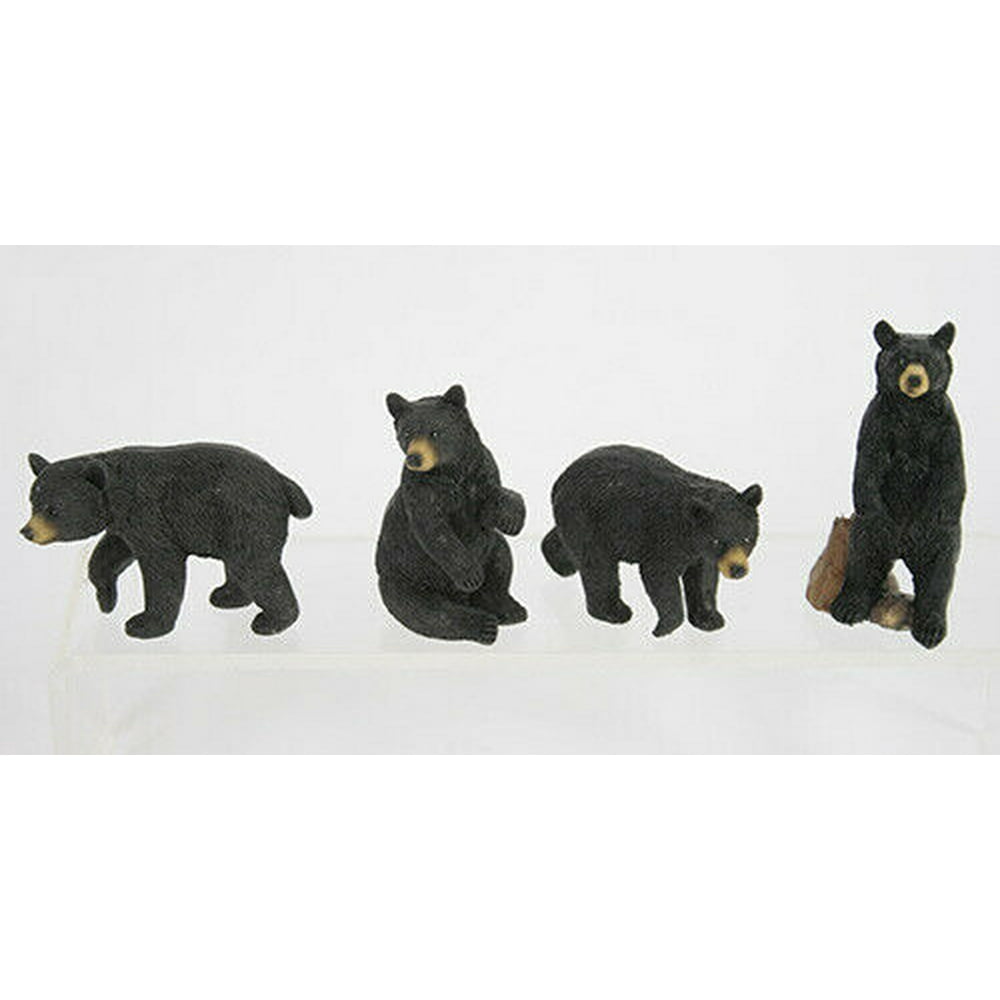 Set of 4 Small Primitive BLACK BEAR Resin Figurines, 2.5" Tall, by Slifka