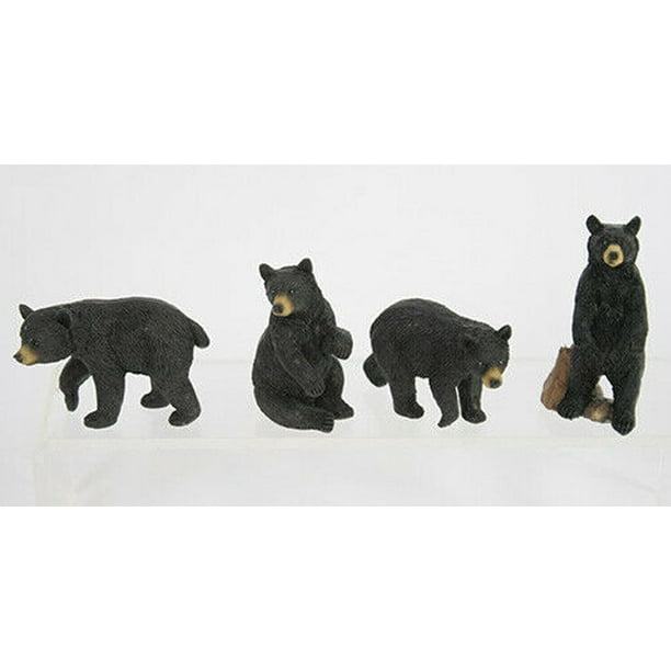 Set of 4 Small Primitive BLACK BEAR Resin Figurines, 2.5" Tall, by