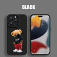 thumbnail image 3 of Highend Black Cartoon Bear Phone Case For iPhone 15 14 13 12 11 Pro Max X XS Max XR Mini 8 7 14 15Plus Matte Soft Silicone Cover, 3 of 5