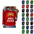 thumbnail image 1 of Mardi Gras Chemises à Manches Longues pour Femmes 2026 Mode Denim Patchwork Col à Revers Chandail en Molleton Graphique, 1 of 2