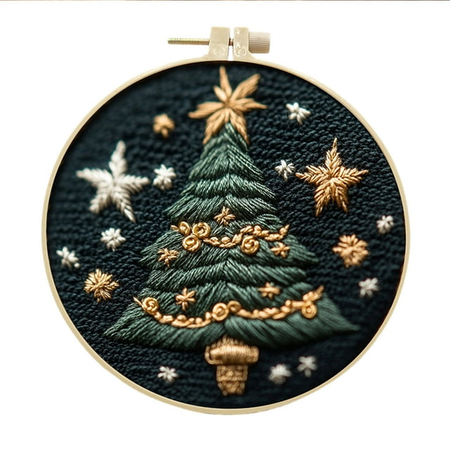 Christmas Embroidery Craft Kit for Adults Beginners with Design Pattern Threads and Needles Complete DIY Set