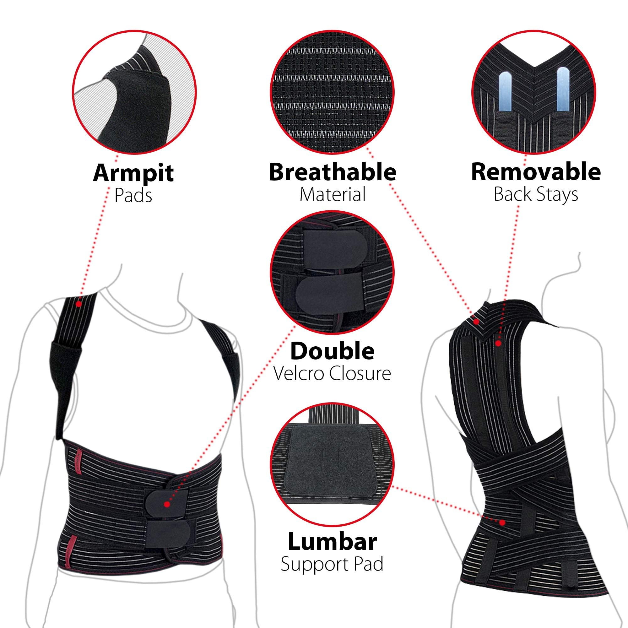 ORTONYX TLSO Full Back Support Brace with Removable Dorso-Lumbar Pad - Lightweight, Breathable - Pain Relief, Thoracic Kyphosis, Herniated Disc / ACHB5248-L