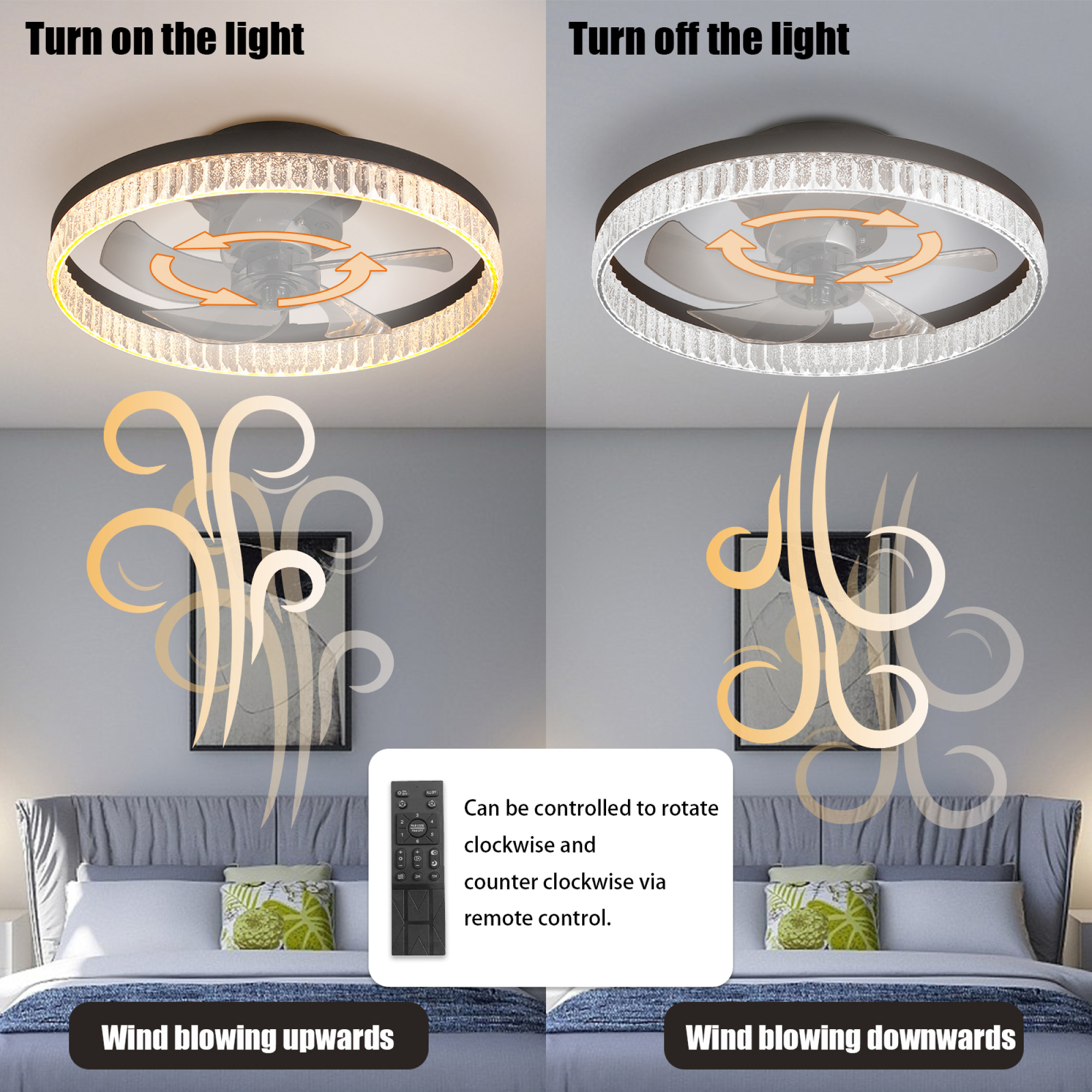 Leumius DC Ceiling Fan with Light and Remote Control,Modern Integrated Fan Light with Timer 50Cm,Reversible LED Dimmable Round Ceiling Fan with Light for Bedroom,Living Room (Brown)
