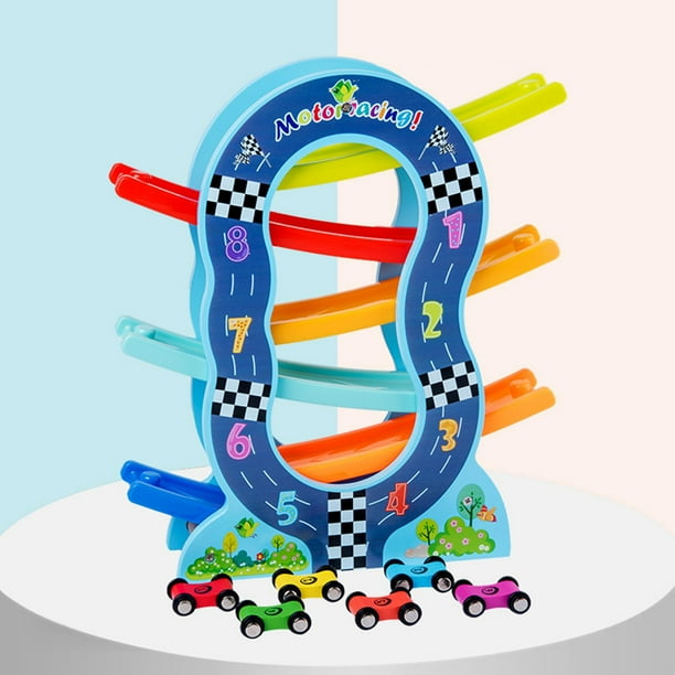 Juguetes de rampa de coche Slide Track Car Toy Mini Cars Vehículo Playset Racing Cars Playsets con autos para 3 4 5 Bebé Niño Forma de O Salvador Juguetes de rampa de coche