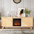 thumbnail image 6 of VINGLI Fireplace TV Stand for up to 80 inch TVs, Rattan Entertainment Center with Electric Fireplace Heater & Adjustable Shelves, Boho Fireplace Media Console Table for Living Room, Oak, 6 of 8