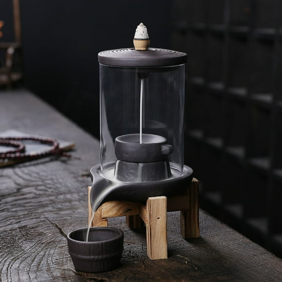 1pc Ceramic Incense Burner with Wooden Stand, Anti-Wind Reverse Flow Tabletop Decor (Without Incense)