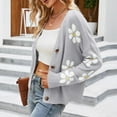 thumbnail image 6 of larppty Womens Ribbed Knit Cardigans Cute Graphic Daisy Button-up Jacquard Knitted Sweater Coat (Grey, XXL), 6 of 9