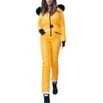 thumbnail image 3 of QATAINLAV Womens Onesie Ski Suit Winter Outdoor Sports Waterproof Snowsuit Faux Fur Collar Zip Jumpsuits Puffer Jacket, Yellow, XL, 3 of 9