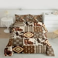 thumbnail image 2 of Manfei Western Cowgirl Boots Full Size Comforter Sets, Bohemian Hippie Style Bedding Comforter Set, Brown Patchwork Buffalo Reversible Bedding Sets, Microfiber Bedroom Decor, 3 Pieces, 2 of 8