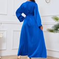 thumbnail image 5 of Women's Elegant Satin Rhinestone Printed Maxi Dress Long Sleeve Crew Neck Long Dress with Belt Fashion Casual Dresses, 5 of 5