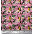 thumbnail image 1 of Soimoi Satin Silk Fabric Macaw Parrot,Leaves & Waterlily Floral Print Fabric by the Yard 42 Inch Wide, 1 of 1