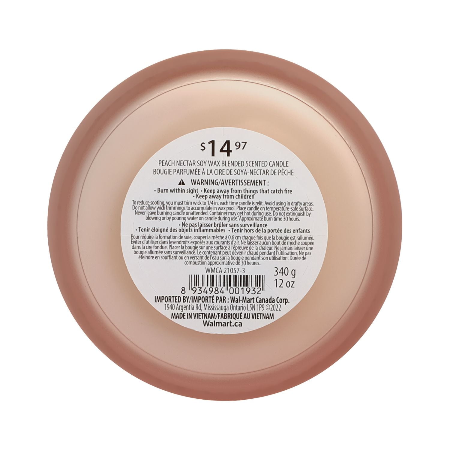 Botanical Light 12OZ Peach Nectar Soy Wax Blended Scented Candle,3 mèche de coton