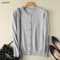 thumbnail image 5 of Cárdigan de Cachemira de visón puro para mujer, abrigo suelto de cuello redondo, Chaqueta de punto sólido, talla grande, 5 of 5
