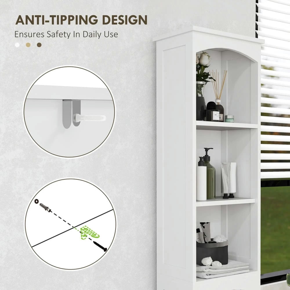 GVN Bathroom Storage Cabinet, Bathroom Floor Cabinet, Bathroom Storage Cabinet with Recessed Drawer and Barn Door, White