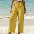 thumbnail image 5 of Lmueinov Womens Cotton Wide Leg Pants Elastic Waist Casual Trousers with Decorative Buttons Solid Color Flowy Long Pants for Summer Beach Vacation Clothes, 5 of 6