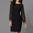 thumbnail image 3 of Elegant Dresses for Women Holiday Party Dresses for Women Shiny Mesh Stitching Black V Neck Mini Dress Long Sleeve Mesh Body Slim Dress, 3 of 6