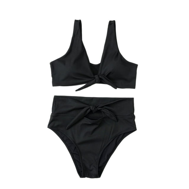 Women's Plus Size Swimsuits, Womens High Waisted Bikini Set Tie Knot High Rise Push Up Two Piece Swimsuits Oversized Bathing Suits L-4XL Quick Dry Bathing Suits Woman Clearance