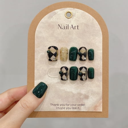 [Original real shot] Emerald diamond pure hand-worn nail gentle nail art Internet celebrity fake nail patch wholesale
