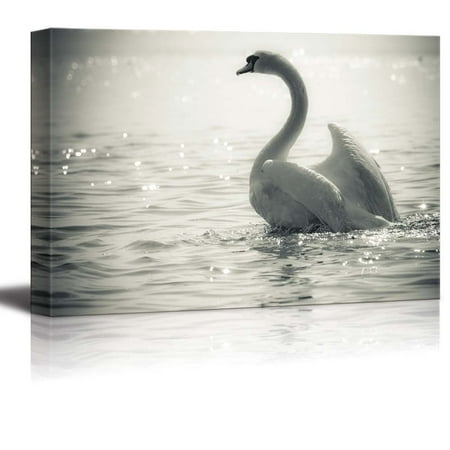 - wall26 Canvas Prints Wall Art - Graceful Swan on a Lake in Black and White | Modern Wall Decor/Home Decoration Stretched Gallery Canvas Wrap Giclee Print. Ready to Hang - 32