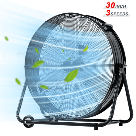 Rocyis 30 Inch Industrial High Velocity Drum Fan - 3 Speed 13000 CFM Air Circulation High Velocity Fan for Factory, Warehouse, and Commercial (Black)