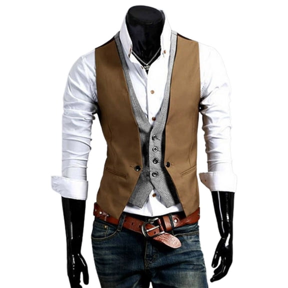 Aayomet Men's Outerwear Vests Wedding Holiday Two Piece Vest V Neck Sleeveless Slim Jacket Two Piece Vest (A, XXXL)