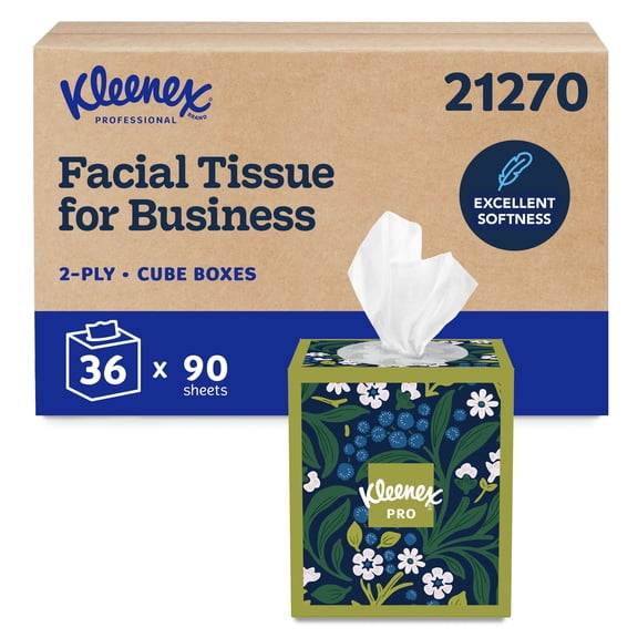 Kleenex Professional Facial Tissue, Bulk (21270), 2-Ply, White, Upright Cube Boxed Format, Designed for Business (90 Tissues/Box, 36 Boxes, 3,240 Sheets/Case)