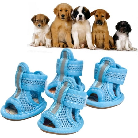 4pcs Summer Sneakers Pink Sandals Blue Sneakers Dog Sandals Shoes Dog Boots & Paw Protectors Puppy Shoes Dog Shoes The Dog Breathable Blue Non-Slip Boots Sneakers