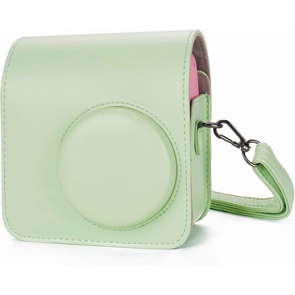 Instant mini SE Protective Camera Case Compatible with Instax Mini SE Film Camera, PU Leather Cover Bag with Pocket and Adjustable Shoulder Strap (Seafoam Green)