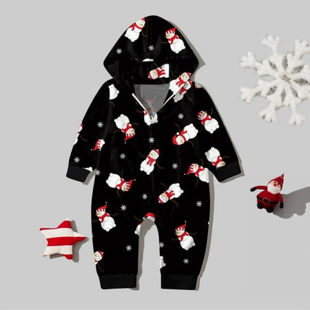 

Baby Christmas Sets Black Prints Hooded Zipper Jumpsuit Family Outfit