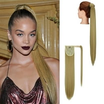 Youloveit Ponytail Hairpiece Extensions, 20/28 Inch Long Straight Wrap Around Clip on Ponytail Hair Extension Synthetic Ponytail Hairpiece Magic Paste Ponytail Extension for Women(Ash Blonde)