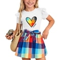 thumbnail image 2 of IFNWSV Girls 2 Piece Outfits Short Sleeve Round Neck Heart Print Top and A Line Plaid Skirt Summer Casual Set White 2-3 Yeas, 2 of 7