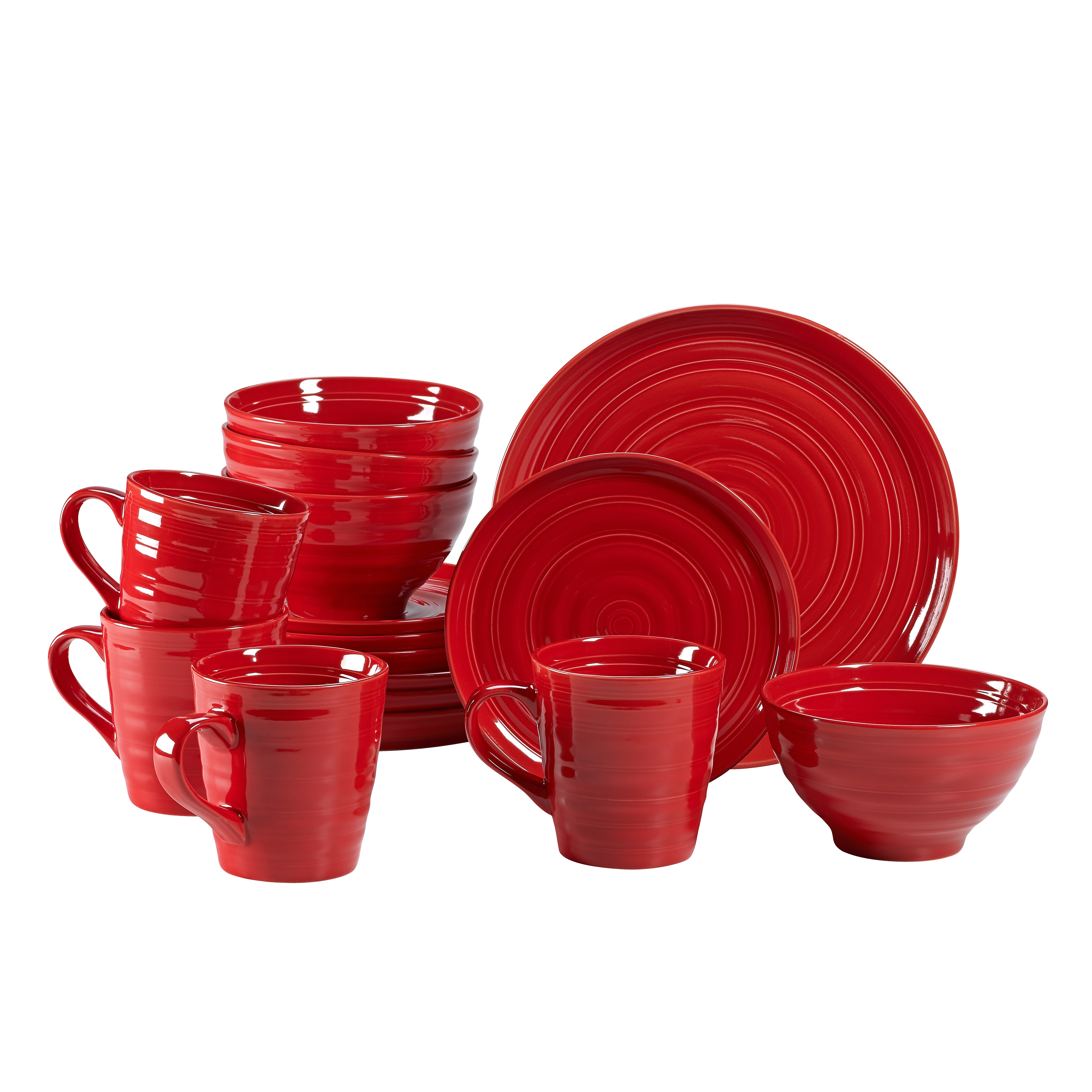 Woven Paths Farmhouse 16-Piece Dinnerware Set, Red