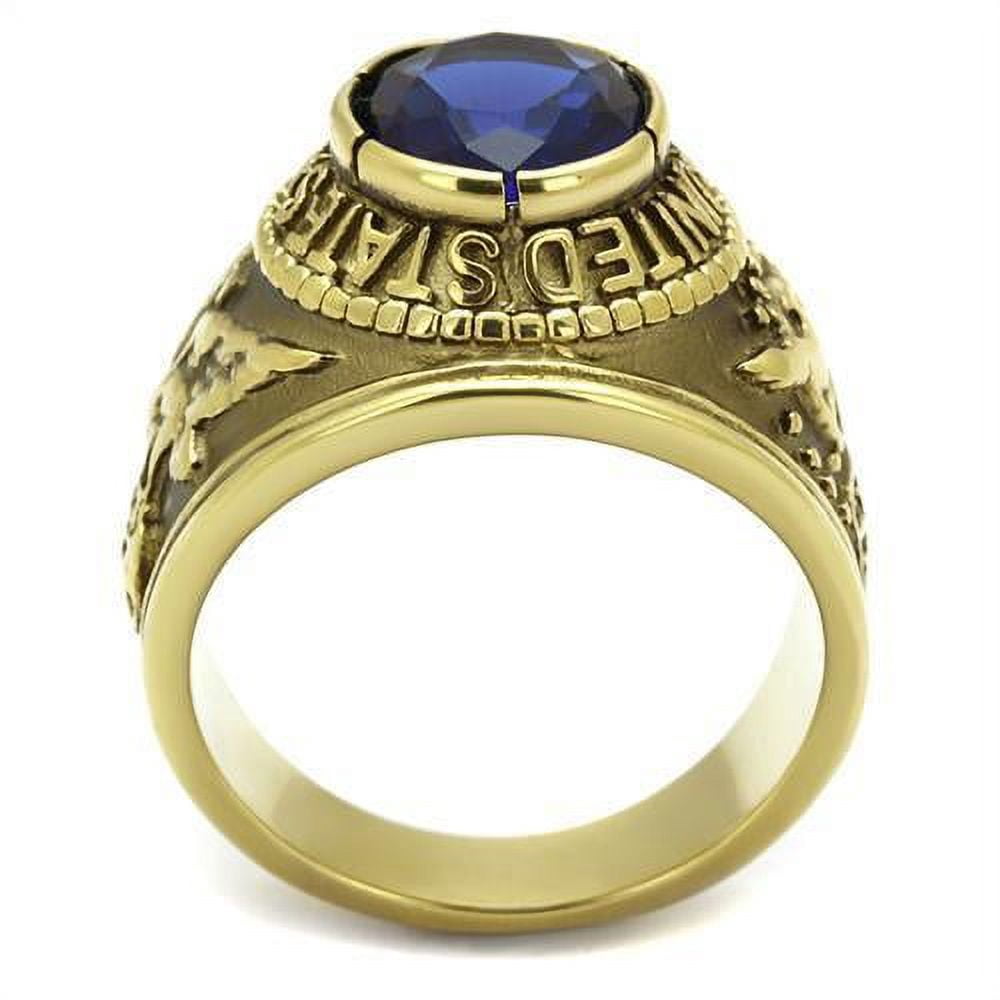 US Air Force Ring for Men and Women Unisex Stainless Steel Military Patriotic Ring in Gold with Blue Stone