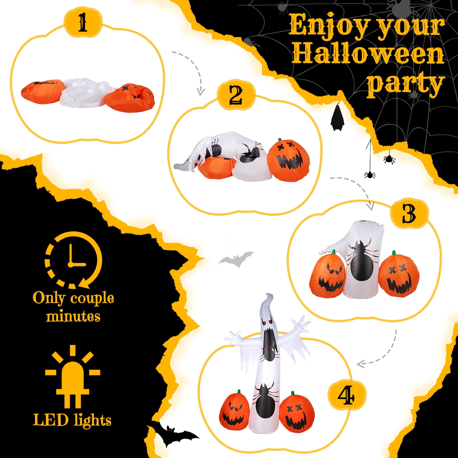 11.8 FT Halloween Inflatable Ghost Spider Pumpkin Decoration with LED Lights, Giant Blow-Up Yard Decor for Parties Quick-Inflate Includes Stakes/Ropes