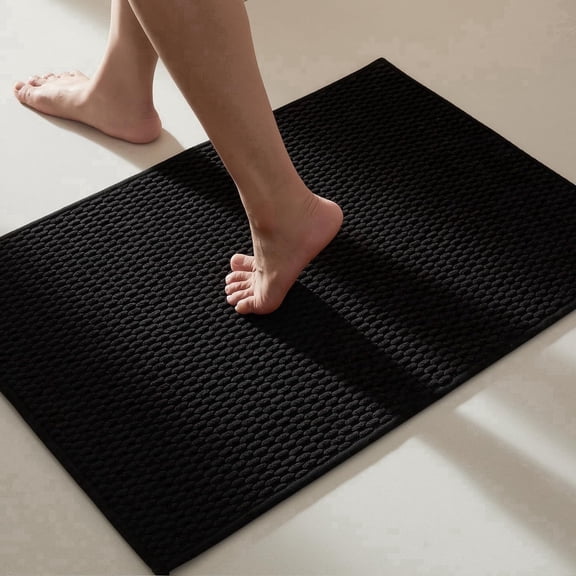 BULULOM Black Bathroom Rugs Non Slip Washable, Super Absorbent Thin Bath Mat Quick Dry Low Pile Bathroom Rug, Black 24"x36"