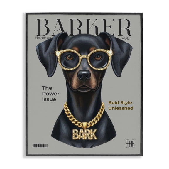 Stupell Industries Barker Dog Fashion Magazine Black Framed Giclee Art, design by A Barefoot Stylist