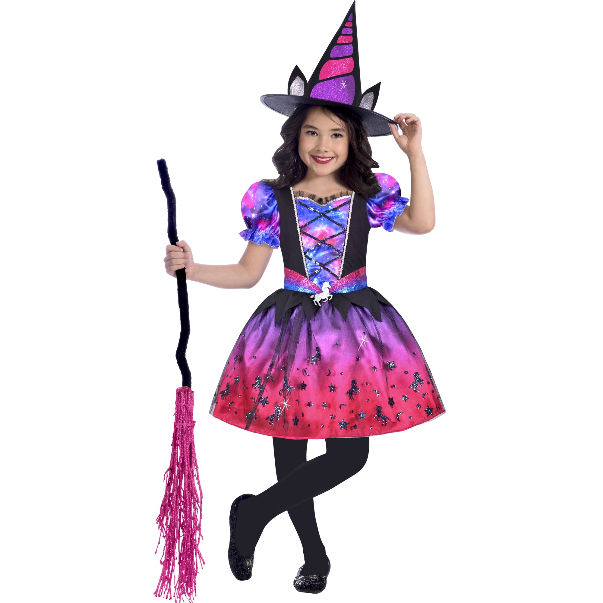 Witch Girls Halloween Fancy Dress Witches Childrens Kids Costume Outfit Cosplay 