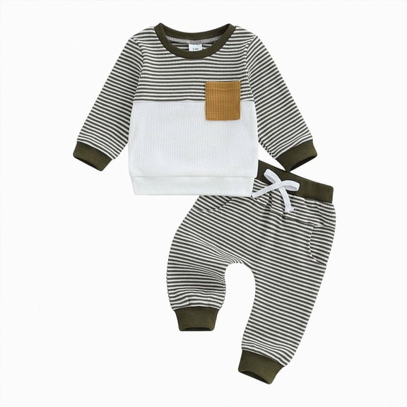 NOLDARES Toddler Baby Boy Fall Outfit Letter Print Long Sleeve Sweatshirts Elastic Waist Pants Cute Newborn Clothes Set Size:12-18 M,AG