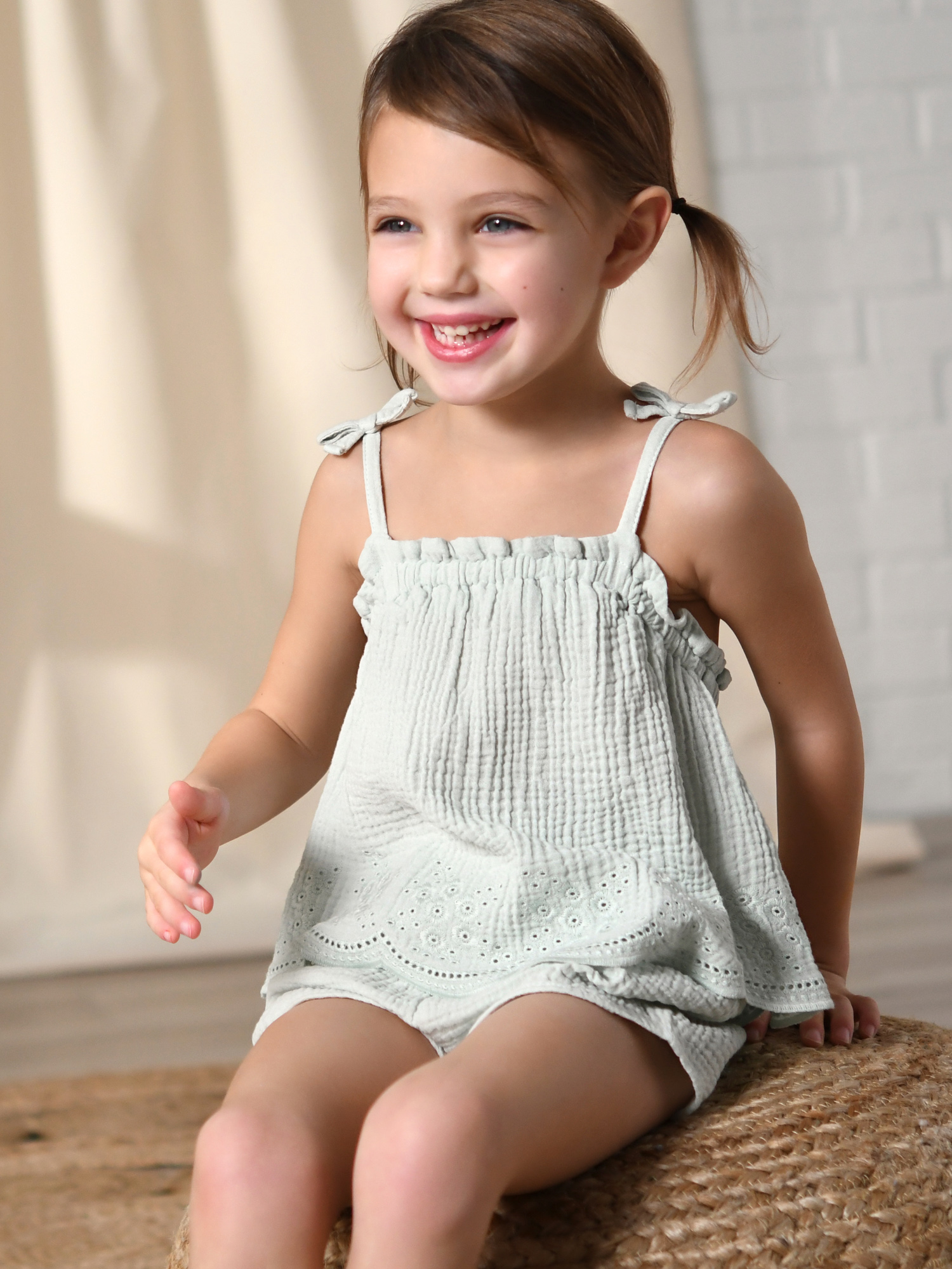 Modern Moments by Gerber Toddler Girl Eyelet Trim Gauze Top and Shorts Set, 2-Piece, Sizes 12M-5T - image 3 of 13