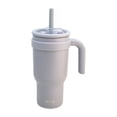 thumbnail image 1 of Termo Doble Pared Acero Inoxidable Exterior e Interior, Vaso Térmico con Tapa Doble y Popote Plástico con Silicona y Asa Ergonómica, Capacidad 900 ml, Gris, 1 of 8